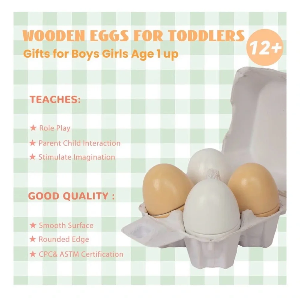 NWT 4PCS 🐣🥚Easter Egg Toys Wooden Play Food Pretend Play Food Sets for Kids